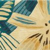 9' X 12' Ivory Teal And Green Wool Tropical Botanical Hand Tufted Area Rug