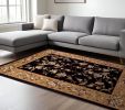 9' X 13' Tan Black And Beige Floral Vines Area Rug
