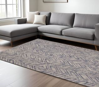 9' X 12' Blue And Beige Wool Chevron Hand Tufted Area Rug
