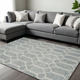 9' X 12' Slate Blue And Ivory Wool Geometric Hand Tufted Area Rug