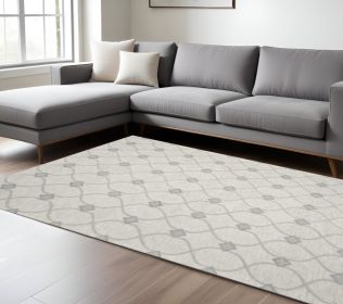 9' X 12' Ivory And Gray Wool Ogee Hand Tufted Area Rug