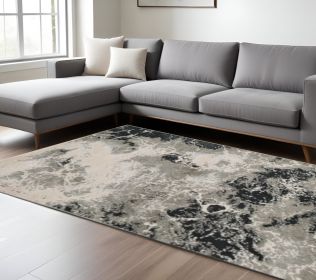 9' X 13' Silver And Black Abstract Area Rug