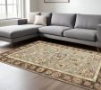 9' X 13' Gray Brown And Ivory New Zealand Lambs Wool Floral Medallion Hand Tufted Area Rug