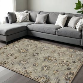 9' X 13' Gray Ivory And Brown Wool Floral Hand Tufted Area Rug