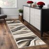 7' Beige Ivory And Black Wool Abstract Hand Tufted Runner Rug