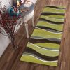8' Lime Green Brown And Blue Wool Abstract Hand Tufted Runner Rug