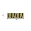 8' Lime Green Brown And Blue Wool Abstract Hand Tufted Runner Rug