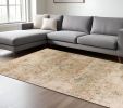 5' X 8' Champagne And Beige Damask Area Rug