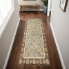 7' Gray Brown And Ivory Wool Floral Medallion Hand Tufted Runner Rug