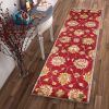 7' Red Ivory And Brown Wool Floral Hand Tufted Runner Rug