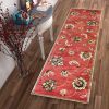 7' Sienna Gold And Green Wool Floral Vines Hand Tufted Runner Rug
