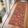 7' Sienna Gold And Green Wool Floral Vines Hand Tufted Runner Rug