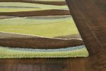 3' X 5' Lime Green Brown And Blue Wool Abstract Hand Tufted Area Rug