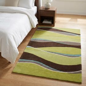 3' X 5' Lime Green Brown And Blue Wool Abstract Hand Tufted Area Rug