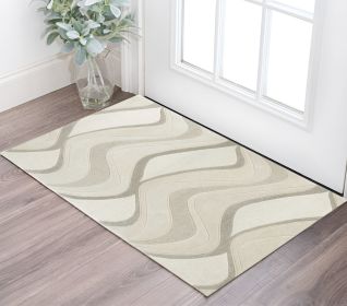 3' X 5' Ivory And Gray Wool Abstract Hand Tufted Area Rug