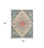 5' X 7' Blue Beige And Brick Red Jute Medallion Hand Woven Distressed Area Rug