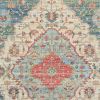 5' X 7' Blue Beige And Brick Red Jute Medallion Hand Woven Distressed Area Rug