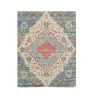 5' X 7' Blue Beige And Brick Red Jute Medallion Hand Woven Distressed Area Rug