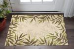 3' X 5' Ivory And Green Wool Botanical Leaves Hand Tufted Area Rug