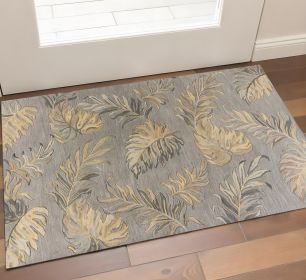 3' X 5' Gray And Taupe Wool Botanical Leaves Hand Tufted Area Rug