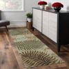 8' Aqua And Brown Wool Botanical Leaves Hand Tufted Runner Rug