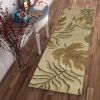 8' Sand And Beige Wool Botanical Leaves Hand Tufted Runner Rug