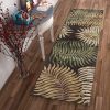 8' Espresso Beige And Green Wool Botanical Leaves Hand Tufted Runner Rug