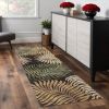 8' Espresso Beige And Green Wool Botanical Leaves Hand Tufted Runner Rug