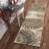 8' Beige Green And Brown Wool Botanical Leaves Hand Tufted Runner Rug