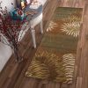 8' Rust Orange And Green Wool Botanical Leaves Hand Tufted Runner Rug