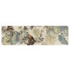 8' Ivory And Blue Wool Botanical Leaves Hand Tufted Runner Rug