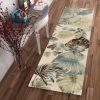 8' Ivory And Blue Wool Botanical Leaves Hand Tufted Runner Rug