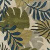 8' Ivory Green And Blue Wool Botanical Leaves Hand Tufted Runner Rug