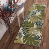 8' Ivory Green And Blue Wool Botanical Leaves Hand Tufted Runner Rug