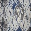 5' X 8' Gray And Navy Blue Botanical Leaves Area Rug
