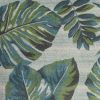 5' X 8' Beige Teal And Green Tropical Botanical Area Rug