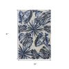 5' X 8' Gray And Blue Botanical Leaves Area Rug