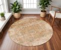 7' Champagne And Beige Damask Round Rug