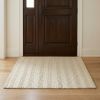 3' X 5' Ivory And White New Zealand Lambs Wool Striped Hand Woven Area Rug