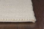 3' X 5' Ivory And White New Zealand Lambs Wool Striped Hand Woven Area Rug