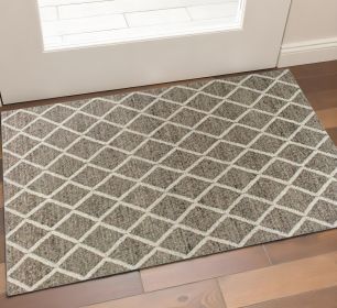 3' X 5' Dark Gray And Ivory New Zealand Lambs Wool Diamond Hand Woven Area Rug