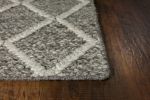 3' X 5' Dark Gray And Ivory New Zealand Lambs Wool Diamond Hand Woven Area Rug