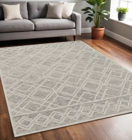 5' X 7' Sand Beige And Ivory Wool Geometric Hand Hooked Area Rug