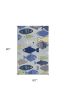 5' X 7' Blue Ivory And Green Fish Hand Hooked Area Rug