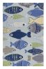 5' X 7' Blue Ivory And Green Fish Hand Hooked Area Rug