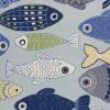 5' X 7' Blue Ivory And Green Fish Hand Hooked Area Rug