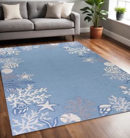 5' X 8' Blue Gray And White Fish and Coral Hand Tufted Area Rug