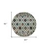 8' Ivory Blue And Red Geometric Round Rug