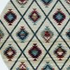 8' Ivory Blue And Red Geometric Round Rug