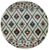 8' Ivory Blue And Red Geometric Round Rug